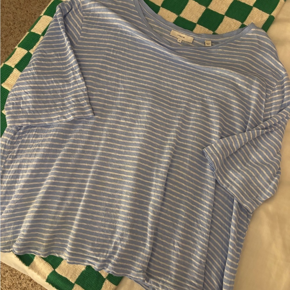 Vince Light Blue and White Linen Top